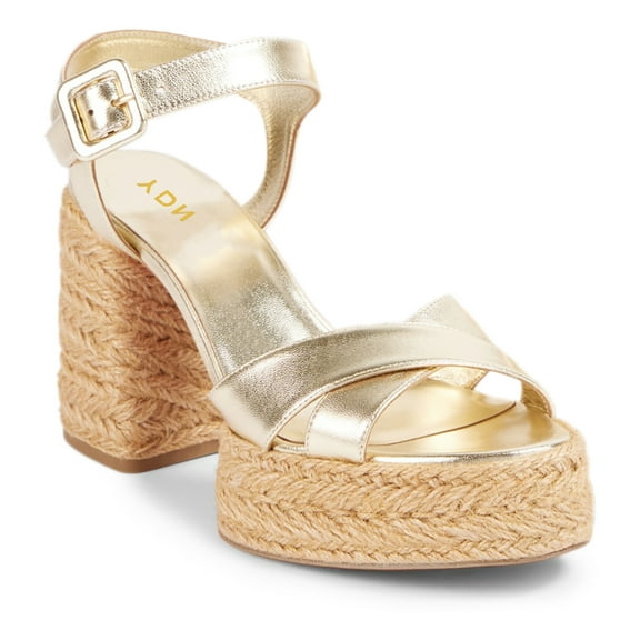 YDN Women Open Round Toe Espadrilles Block High Heels Platform Cross Strap Buckled Sandals Fashion Dressy Outdoor Shoes Size 7 Gold
