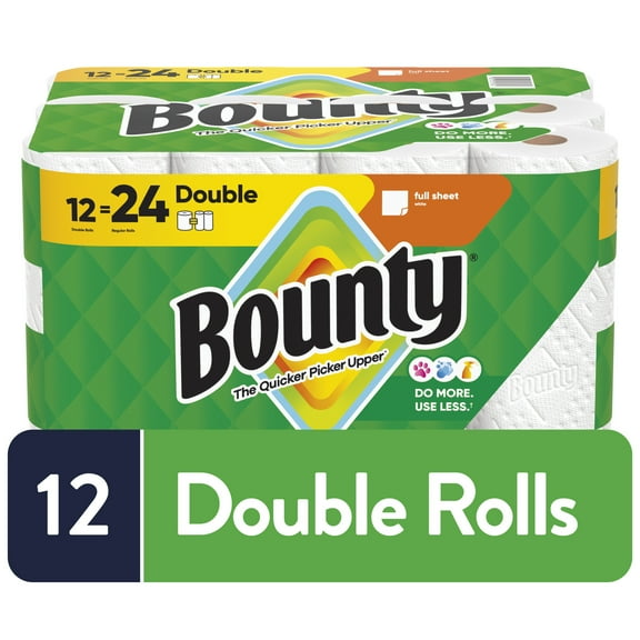 Bounty Paper Towels Full Sheet White, 12 Double Rolls, 50 Sheets per Roll
