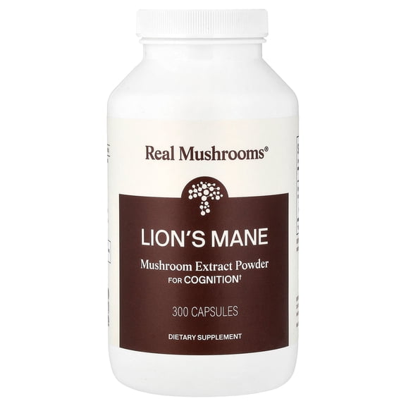Real Mushrooms Lion's Mane, Mushroom Extract Powder, 300 Capsules (500 mg Per capsule)