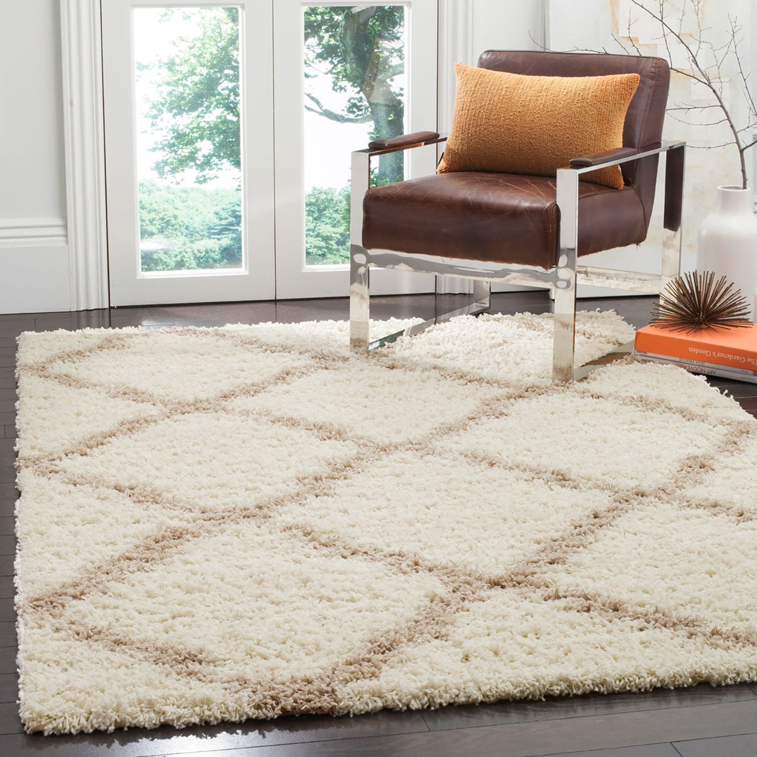 SAFAVIEH Dallas Logan Geometric Shag Area Rug, Ivory/Beige, 8' x 10'