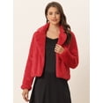 thumbnail image 3 of Chaqueta corta para mujer Allegra K con solapa de muesca y piel sintética esponjosa Rojo L, 3 of 6
