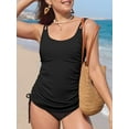thumbnail image 3 of Charmo Side Drawstring Swim Tops for Womens Ribbed Tankini Tops Padded Bikini Tops(No Bottoms), 3 of 7