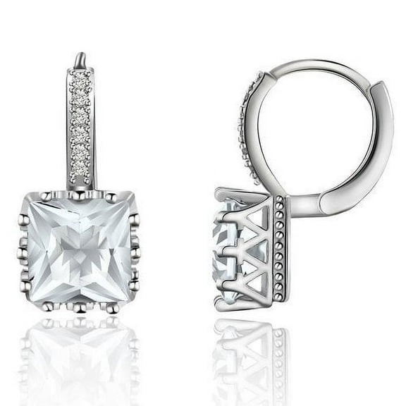Princess Cut Drop Earrings White Gold Plated Cz Womens Ginger Lyne Collection