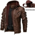 thumbnail image 2 of FEDTOSING Men's Faux Leather Jacket Retro Zip-UP Stand Collar Motorcycle Bomber Jackets with Removable Hood, 2 of 6
