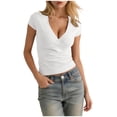 thumbnail image 4 of Levmjia Womens Top V Neck Fashion Short Sleeve Casual Comfortable Versatile Slim Fit Blouse Soft Solid Color Shirt Daily Wear Work Office, 4 of 6