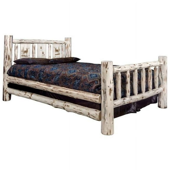 Montana Collection Queen Bed w/ Laser Engraved Elk Design, Ready to Finish