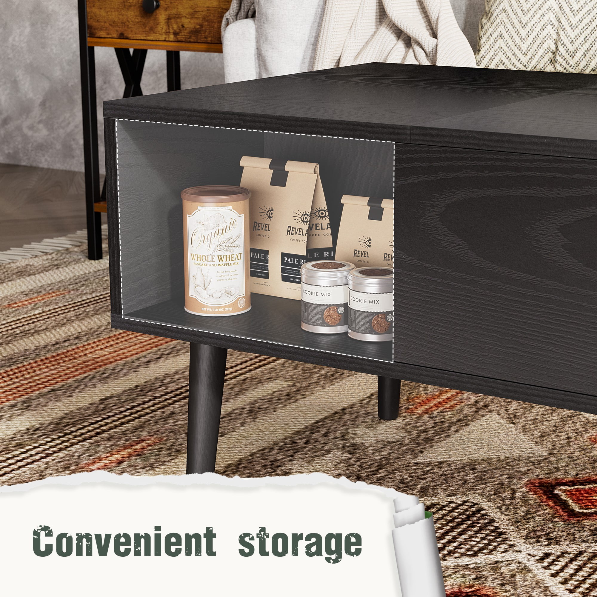 Gianna 39.4"Lx19.6"Wx17.4"H Wood Lift Top Coffee Table with Hidden Compartment and Adjustable Storage Shelf