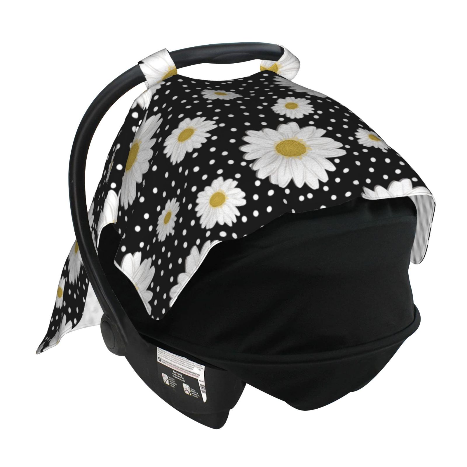 Car Seat Cover Baby - daisy flowers dotted black Breathable Infant Car Seat Cover for Baby Carseat, Lightweight Comfort Baby Essentials Must Haves Newborn Stuff for Girl Boy