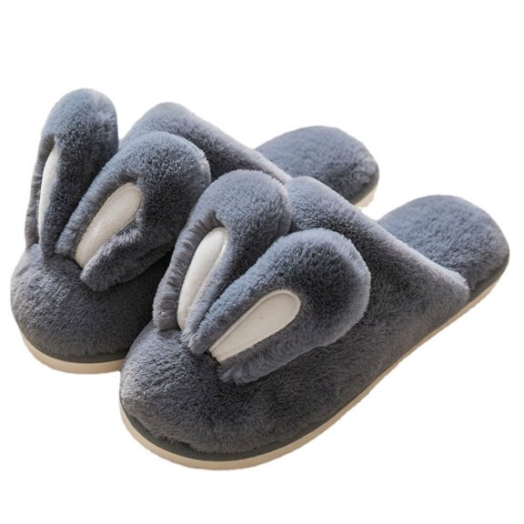 Women's  Cartoon  Fuzzy House Cute bunny ears  Foam Slippers, Furry Faux Fur Lined Bedroom Shoes for men and women