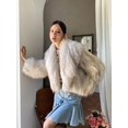 thumbnail image 5 of Chaqueta de piel de invierno de mujer de doble cara tejida con solapa corta de moda de alta gama abrigos de otoño de mapache natural, 5 of 5