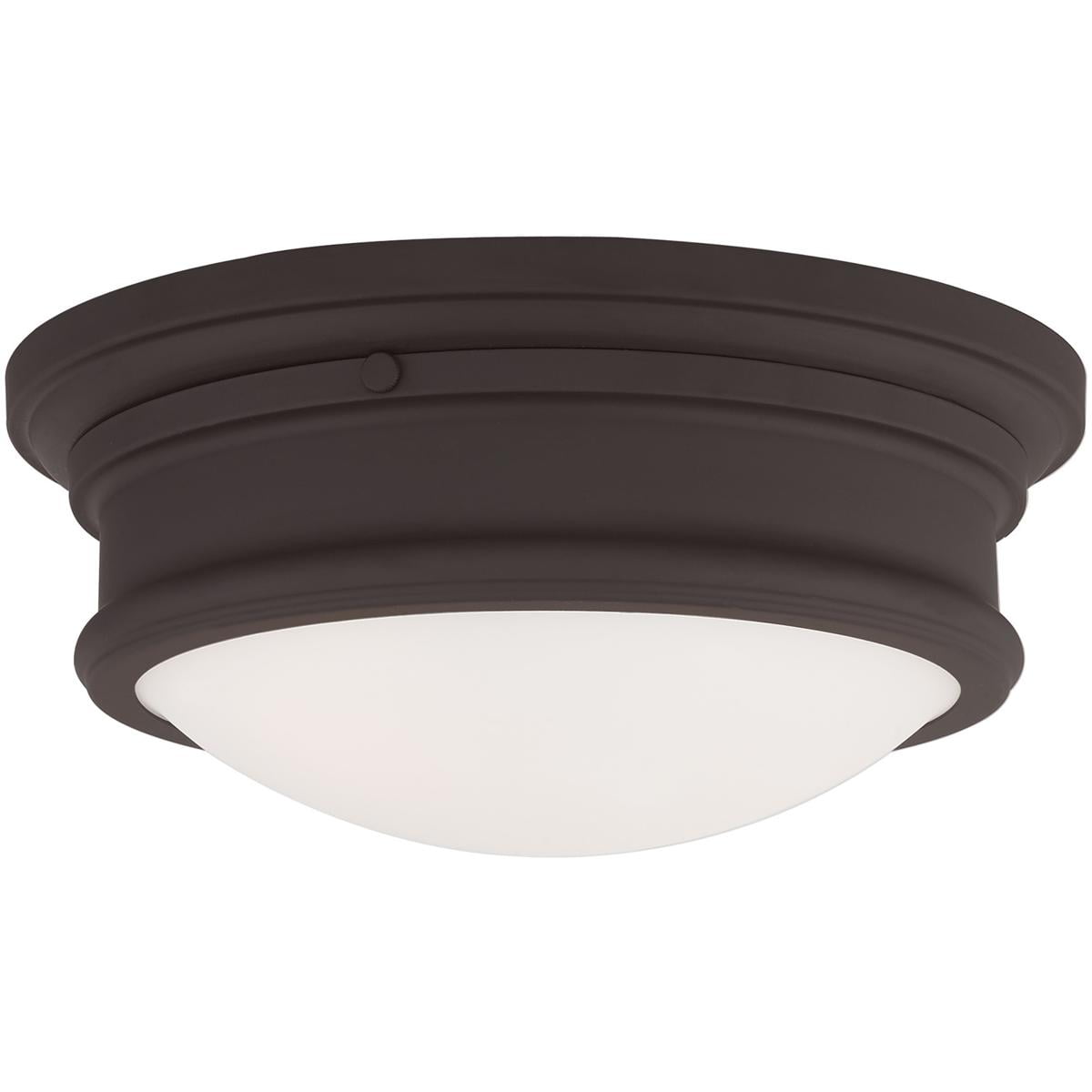 2 Light Bronze Ceiling Light fixture with Hand Blown Satin White Glass Shade