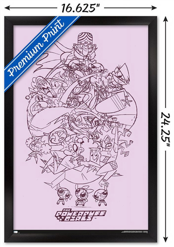 The Powerpuff Girls - Group Sketch Wall Poster, 14.725" x 22.375", Framed