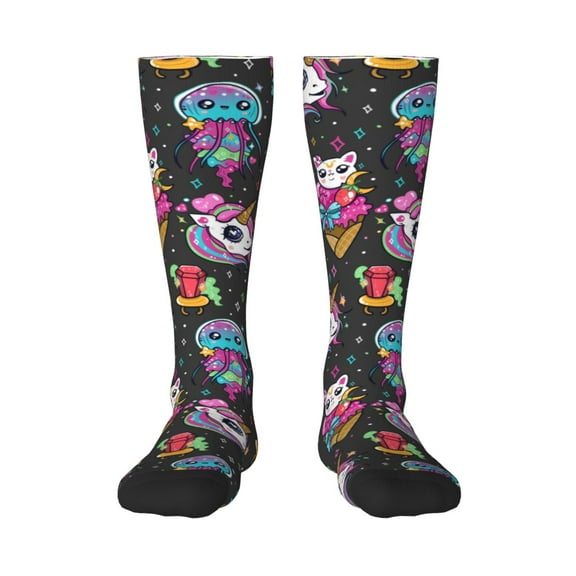 Honeii Cat Icecream Print Long Socks,Novelty Design Socks Gift for Men and Women,Crew Socks,Calf Socks