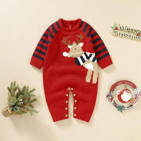 

Promotion!Infant Baby Christmas Sweater Toddler Reindeer Knit Jumpsuit Outfit