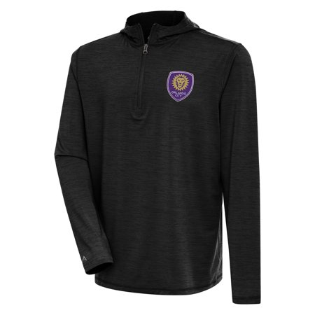 Men's Antigua Heather Black Orlando City SC Tidy Quarter-Zip Pullover Hoodie