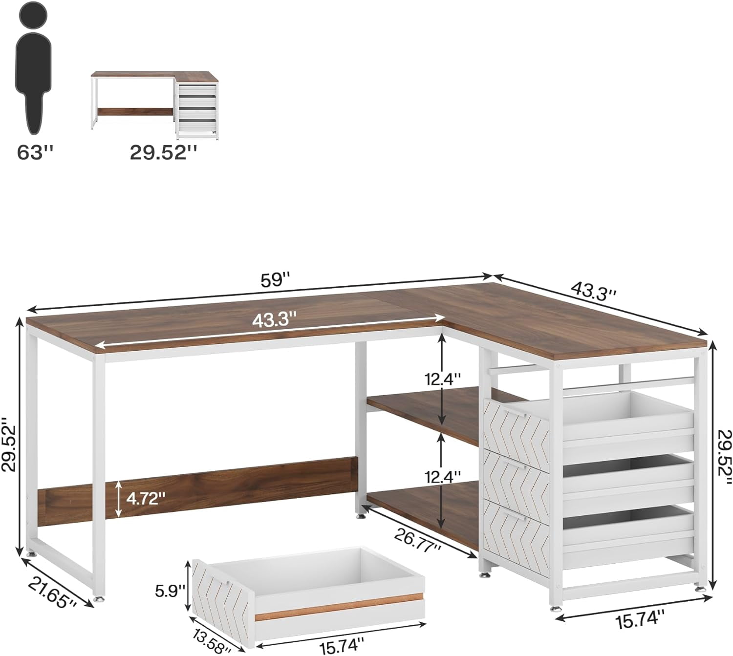 Tribesigns L Shaped Computer Desk, 59" Modern Reversible Office Corner Desk for Home Office, Walnut