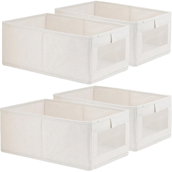 4 Pack Storage Baskets, Fabric Bins for Shelves, Wardrobe and Closet Organization