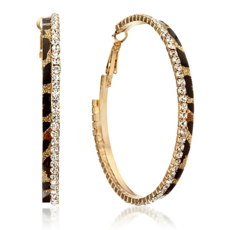 Gemini - Gemini Women Fashion Leopard Print Crystal Big Round Hoop Earrings Gm148 , Size: 2&quot; inches , Color: Gold
