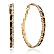 Gemini Women Fashion Leopard Print Crystal Big Round Hoop Earrings Gm148 , Size: 2" inches , Color: Gold