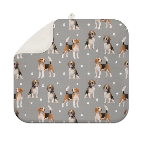 Beagle and Dog Footprints Dish Drying Mat for Kitchen 1 Pack, Ultra Absorbent Microfiber Dishes Drainer Mats,16"x18"