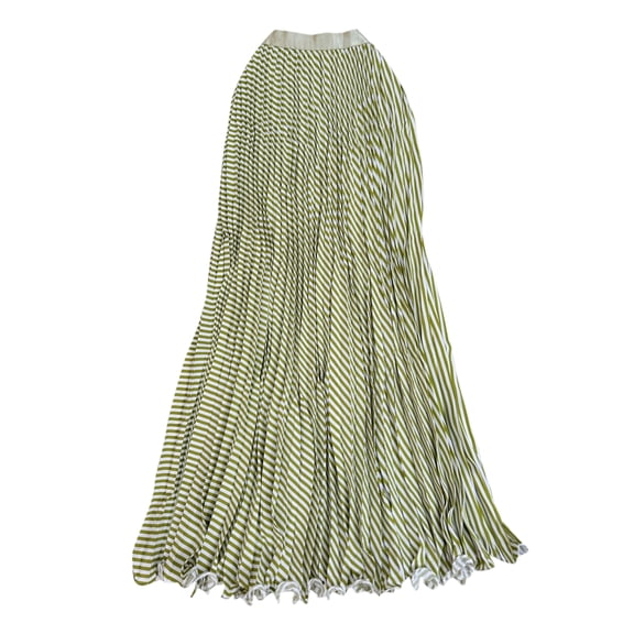 Womens Summer Striped Maxi Skirts Ruched Casual Flowy A Line Skirt with Elastic Waist, One Size