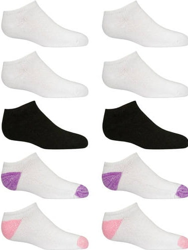 Fruit of the Loom - Girl's 10-Pairs White Assorted No Show Socks Sz: M ...
