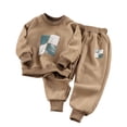 thumbnail image 3 of FAIOROI Boys' Khaki Cotton Tracksuit Set - 2-Piece with Graphic Prints, Ribbed Cuffs, Breathable for Daily Wear/Playdates (1-12Y),Size 5-6T, 3 of 5