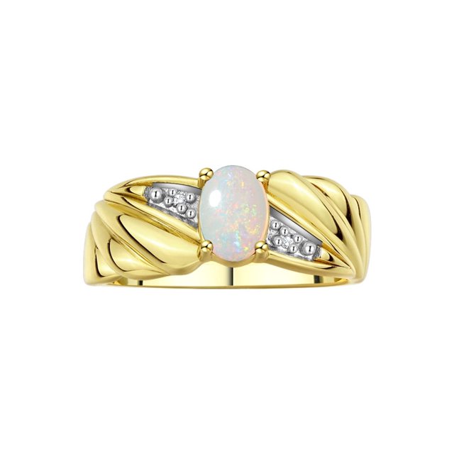 RYLOS Bagues pour Femmes Bague Aile d'Ange en Or Jaune 14K Pierre de Naissance Pierre Précieuse 7X5MM et Diamants Opale d'Octobre Bijoux pour Femmes Bagues en Or pour Femmes Taille 5