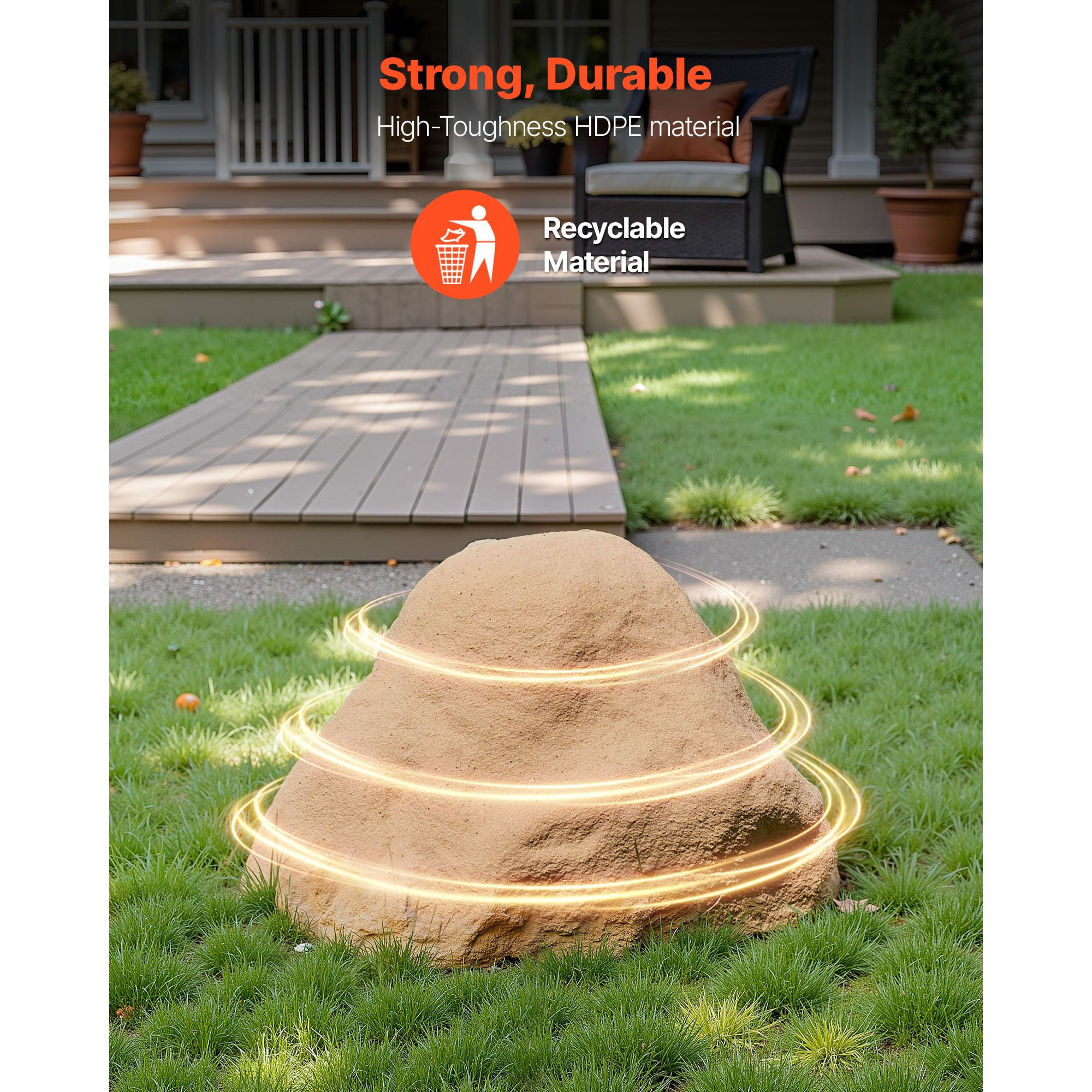 Artificial Fake Rock Cover 16.14 x 15.35 x 10.24 in, HDPE Material, UV-Resistant, Metal Stakes Included, for Well Pump Electrical Box Concealment