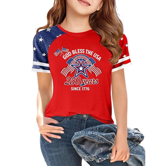 CCRFTGI Usa Flag Shirts for Child Girls Size 7 Patriotic 4th Of July Cute Tops 250th Anniversary Flag Tshirt July 4th Celebration Summer Tops 1776 T-Shirts Wine 9-10 Years
