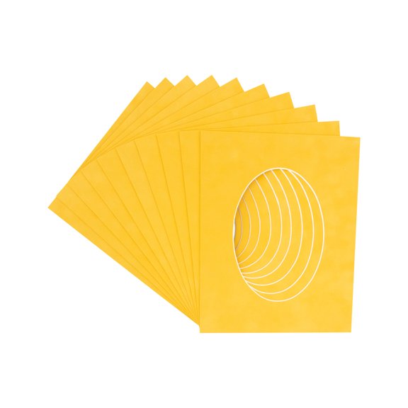 Bright Yellow Acid Free 6x7.5 Oval Picture Frame Mat with White Core Bevel Cut for 3x5 Pictures -