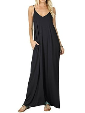 Women Boho Spaghetti Strap Sleeveless Casual Baggy Long Maxi Dresses Loose V-neck Evening Party Holiday Beach Sundress