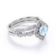 thumbnail image 3 of JeenMata Anillo Nupcial con Pavé Cruzado de Moissanita y Piedra Lunar Arcoíris de Forma Redonda de 1,75 Quilates con Diseño Floral Milgrain Estilo Art Déco en Baño de Oro Blanco de 18 K sobre Plata, 3 of 5