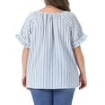 thumbnail image 4 of DARING DIVA Women's Plus Lined Notch V Neck Puff Stripes Shirt 1X Navy Blue, 4 of 6