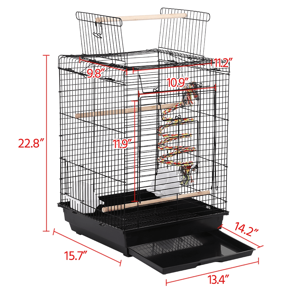 Yaheetech Open Top Travel Bird Cage Carrier for Bird Canary Cockatiel Small Parrots, Black
