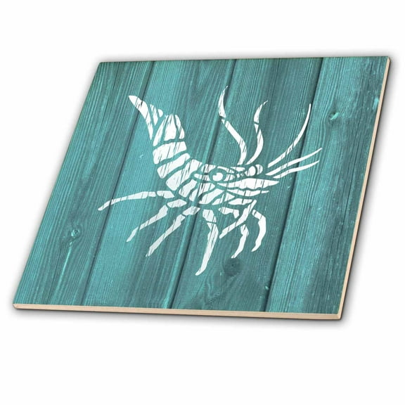 3dRose, Prawn Design over Teal Wood Effect Background- not real wood, 12 Inch Ceramic Tile