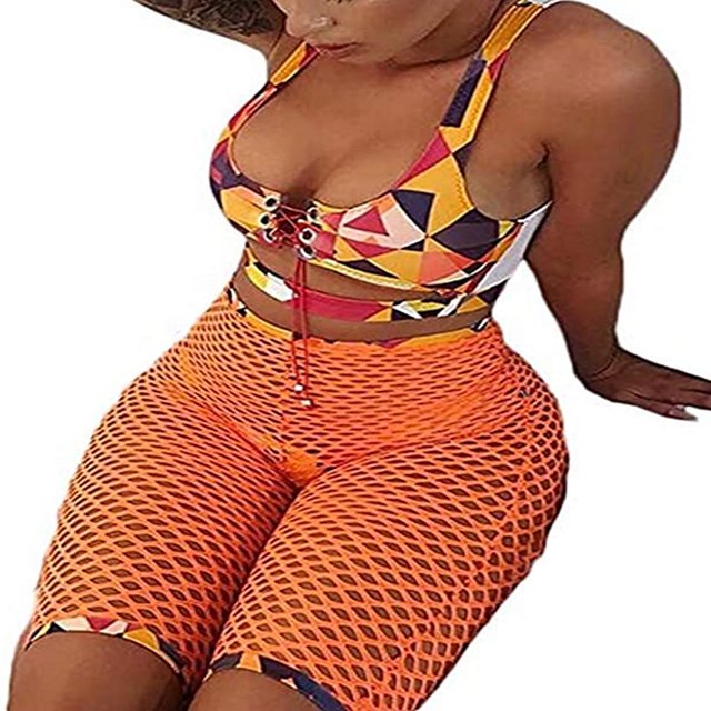 Women‘s Lace-up Printed Brazilian Fishnet Swimsuit