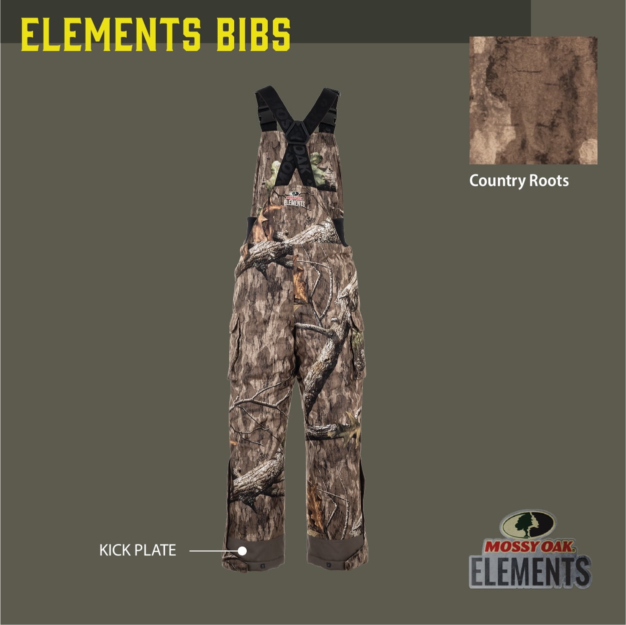 Mossy Oak Elements Youth Sherpa Lined Waterproof Hunting Bib, Mossy Oak Country Roots, Size Youth 2X-Large