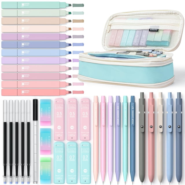 Set de papelería con cuatro caramelos, 39 unidades, con funda, rotuladores y rotuladores
