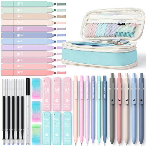 Set de papelería con cuatro caramelos, 39 unidades, con funda, rotuladores y rotuladores