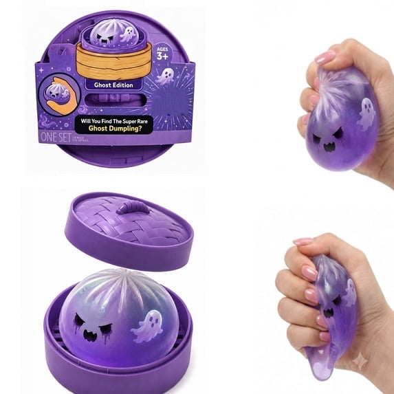 Jumbo Halloween Ghost Dumpling Squishy, Fidget Sensory Squeeze Stress Balls, Spooky Dumpling with Box Stress Relief Autumn Party Favors