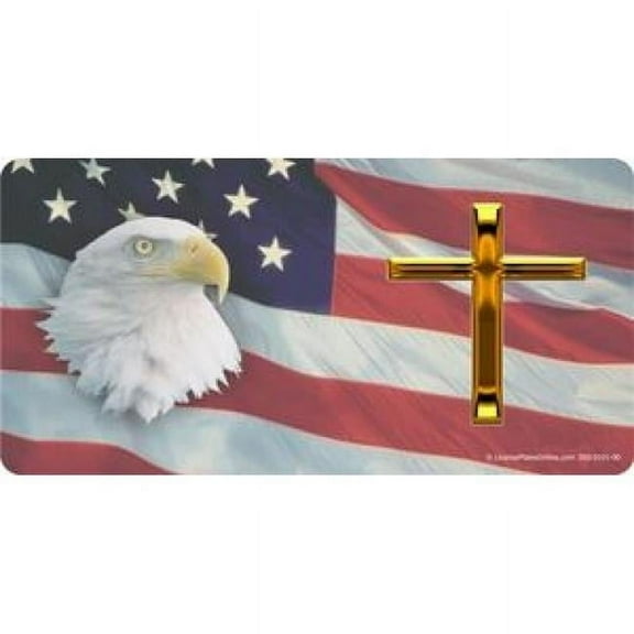 American Flag with Eagle and Cross License Plate