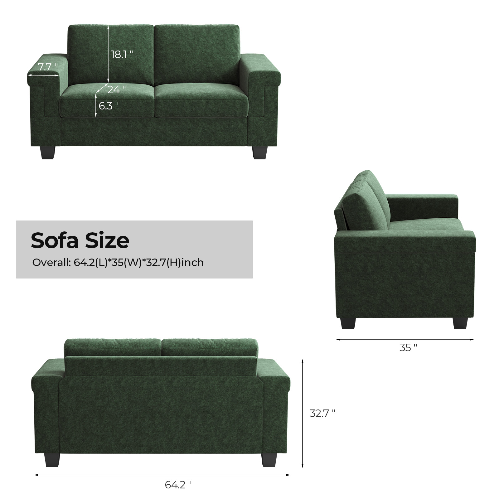 COPIAE 64.2” Small Couches for Living Room, High Resilience Loveseat Sofa, Velvet Fabric 2 Seat Sofa Couch with Wooden Frame& Upholstered Cushion, Modern Deep Seat Sofa for Bedroom Office