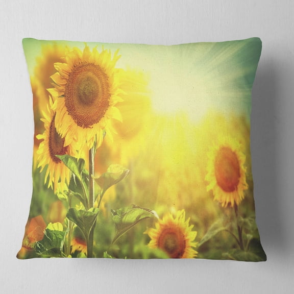 Designart Sunflowers blooming on the field - Animal Throw Pillow - 18x18