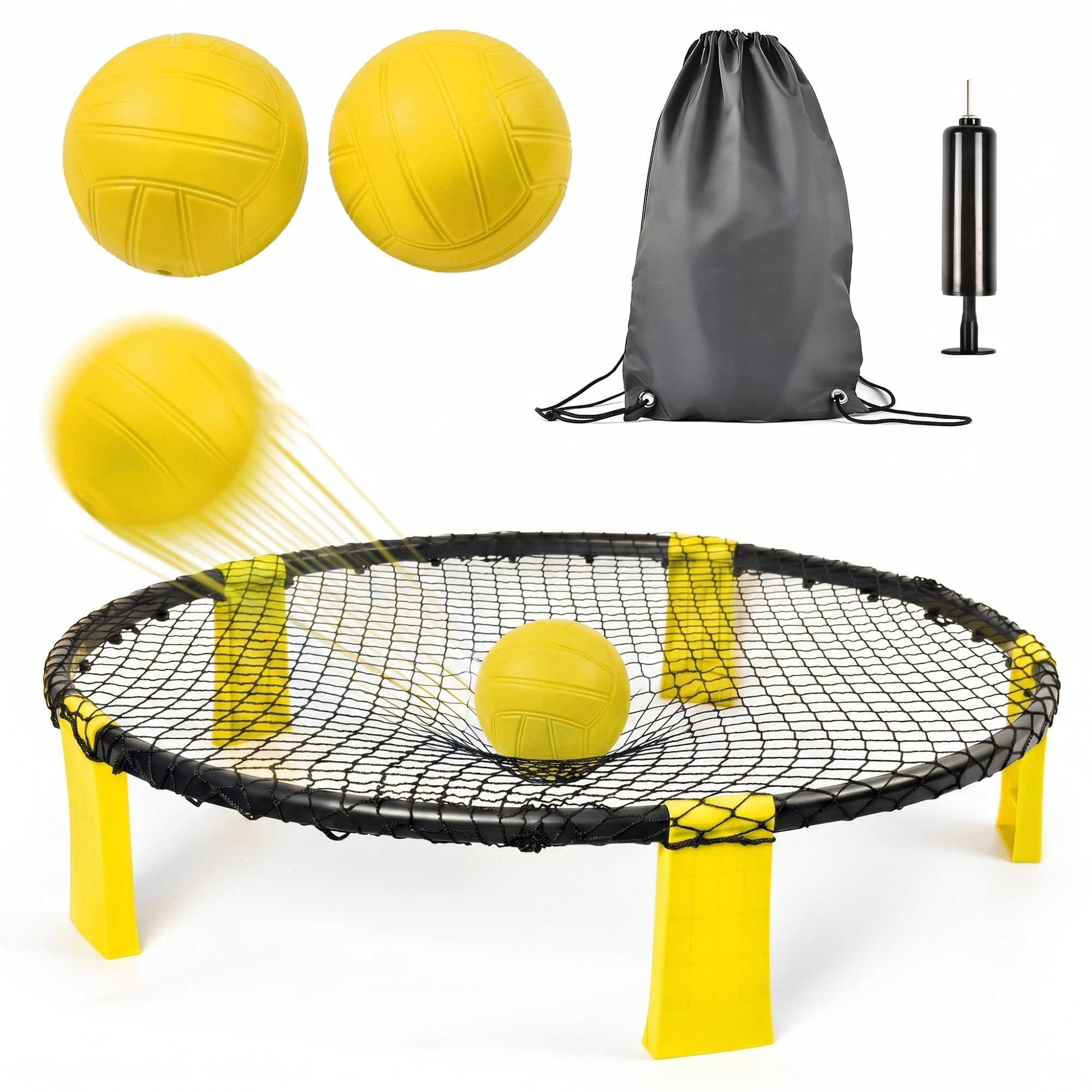 Portable Roundnet Game Set with 2 Balls,Sturdy Net,Carry Bag,Family Entertainment Ball Game for Beach,Backyard,Camping,Yellow+Black