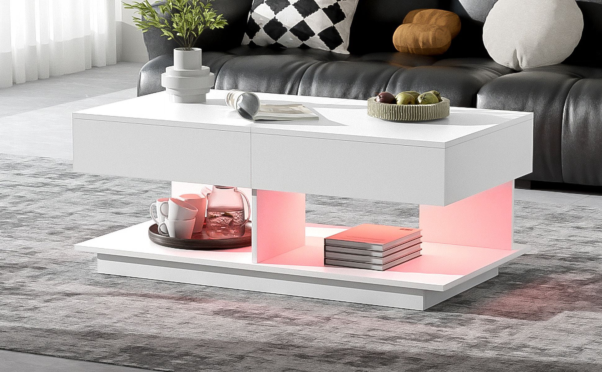 Euroco Modern Extendable LED Coffee Table with Storage and High-Gloss Finish