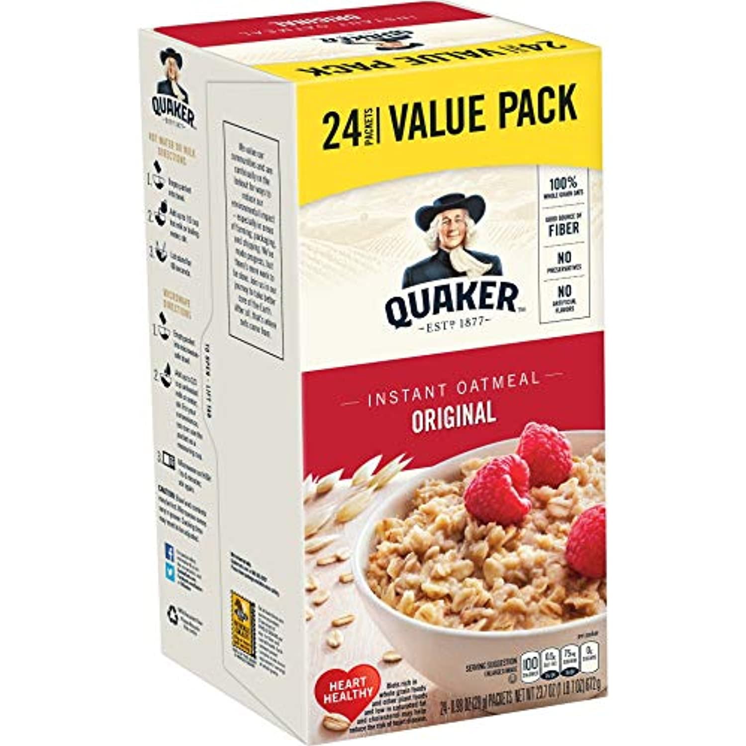Quaker Original Instant Oatmeal Value Pack, 24 Packets, 23.7 Oz