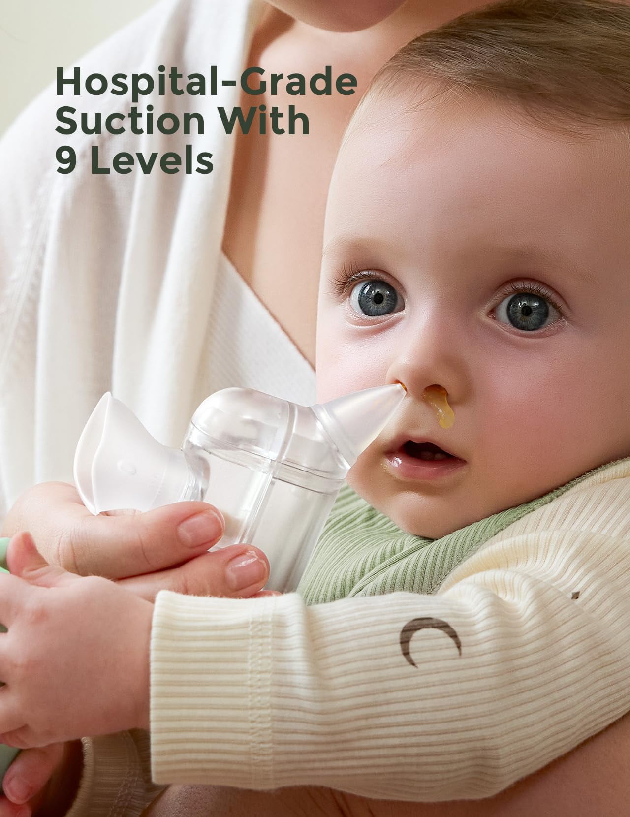 Momcozy BreezyClear Pro™ Nasal Aspirator for Baby, Hospital-Grade 75 kPa, 9 Adjustable Suction Levels, with Light & Music