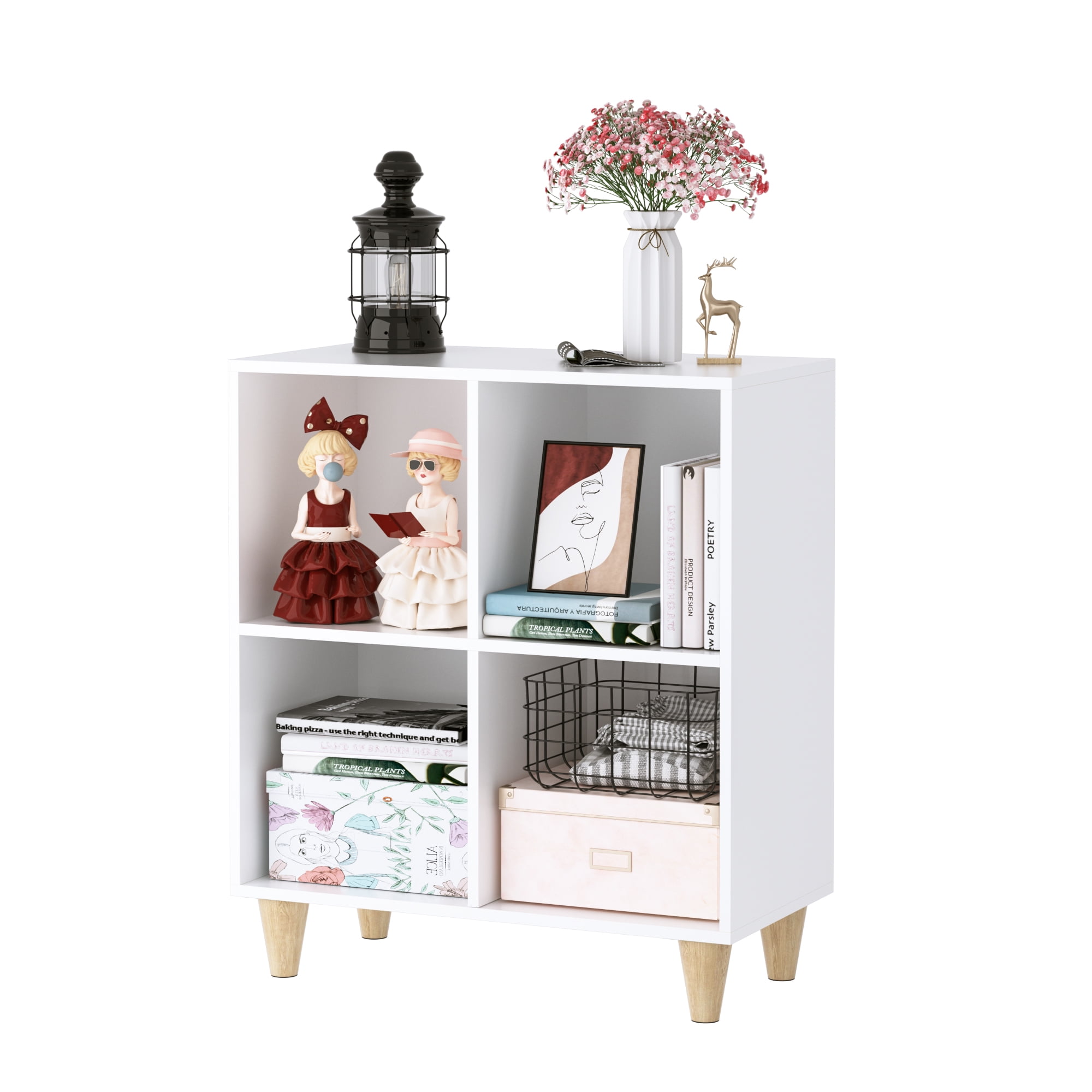 Homfa Kids Bookshelf, Toy Storage 4 Cubby Toy Chest, Kid's