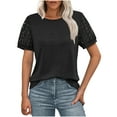 thumbnail image 2 of Ropa de trabajo para mujer,Blusa informal holgada para mujer, cuello redondo, manga corta, patchwork de encaje de poliéster, color liso para uso diario, sopatenor, 2 of 7
